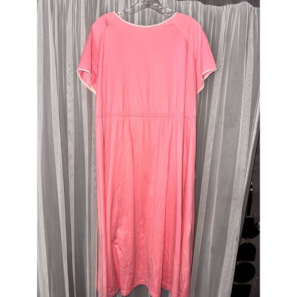 Pink Short-Sleeve Drawstring Waist Dress With Pockets & White Trim - Picture 8 of 10
